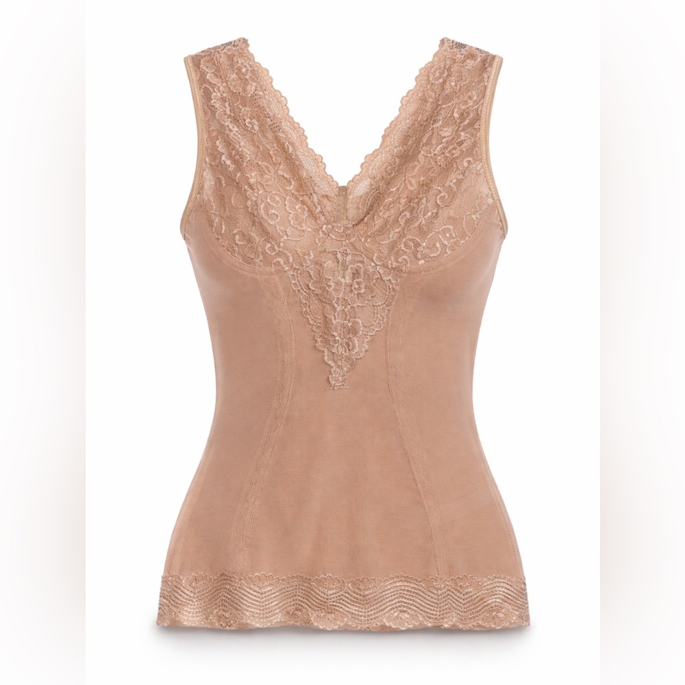 Magic Curves Nude Lace Shaping Cami Tank Top XL Sheer Stretch Lingerie